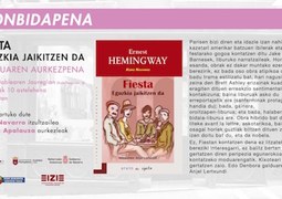 Hemingwayren 'Fiesta: Eguzkia jaikitzen da' liburuaren aurkezpena Iruñean