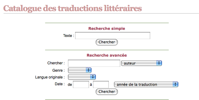 Catalogue de Traductions Littéraires disponible sur le Réseau